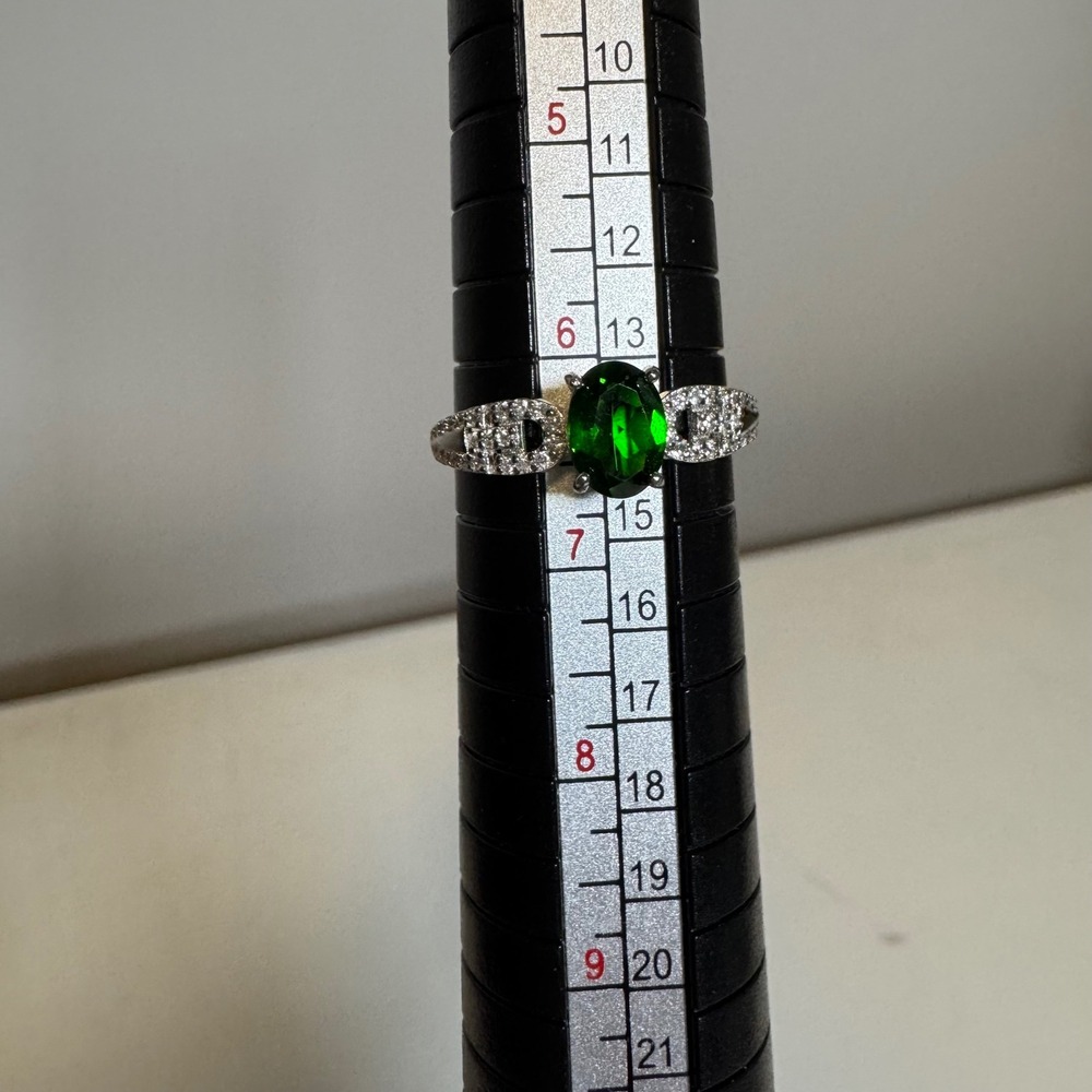 Solid Silver Diopside Ring Dark Green Oval Gemstone Adjustable Size SRI2515